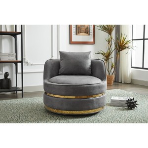 Velvet 360° Swivel Barrel Chair with Padded Seat and Stainless Steel Base for Living Room - 1 of 4