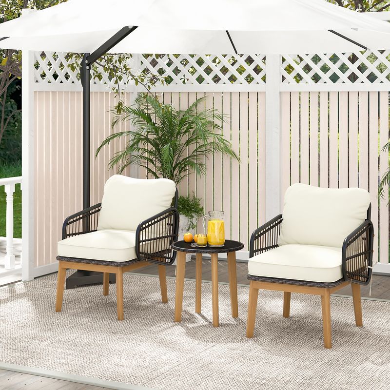 Tangkula 3 Piece Patio Chair Set Wicker Chair & Side Table Set w/ Soft Cushions & Tempered Glass Tabletop, 4 of 10