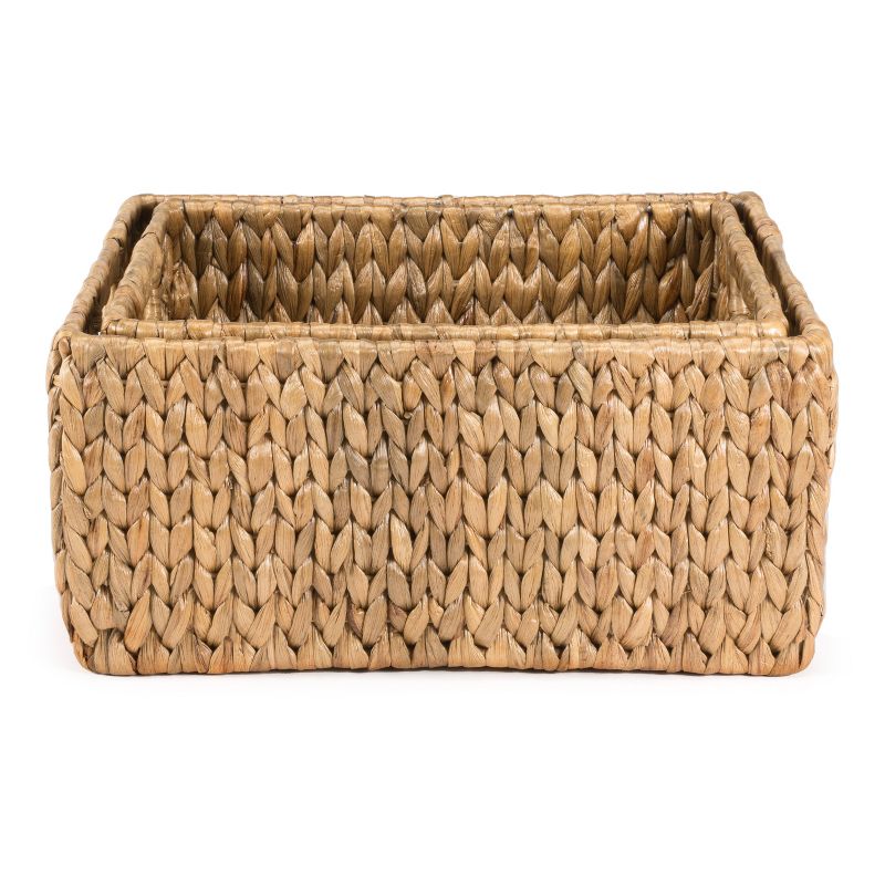 happimess Leif Rustic Minimalist Hand-Woven Hyacinth Nesting Baskets with Handles, Natural (Set of 2), 3 of 12