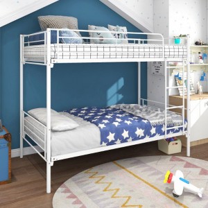 Twin-Over-Twin Bunk Bed with Metal Frame and Ladder, Space-Saving Design,White - 1 of 4
