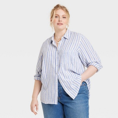 Women's Long Sleeve Collared Linen Button-Down Shirt - Universal Thread™