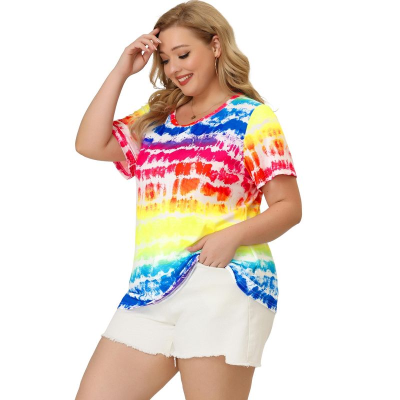 Agnes Orinda Women's Plus Size T Shirts Round Neck Multi Color Dye Casual Tops, 4 of 7
