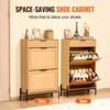 VEVOR Rattan Shoe Cabinet, with 2 Flip Rattan Drawers & 1 Slide Drawer, Metal Legs, for Entryway, Closet, Hallway, Light Wood Color - 3 of 4