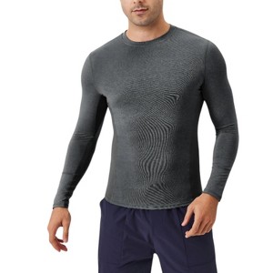 Anna-Kaci Active Men's Long Sleeve Performance Shirt with Seamless Stretch Fabric and Crew Neck Design - 1 of 4