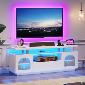 LED TV Stand for 65 70 Inch TV, Modern Entertainment Center with Power Outlets and LED Lights, TV Console for Living Room, Bedroom, White - 1 of 4