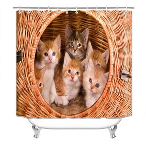 Cute Yellow Cat Shower Curtains for Bathroom Waterproof Fabric Bath Curtain Durable Soft Stylish Bathroom Decor 72x72 Inch - 1 of 1