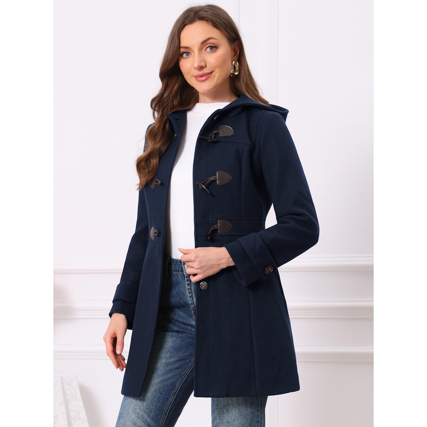 Женская куртка INSPIRE CHIC Winter Trench Mid-thigh Hooded Toggle Duffle Pea with Pockets Coat Dark Blue, цвет: Тёмный синий — фото 5