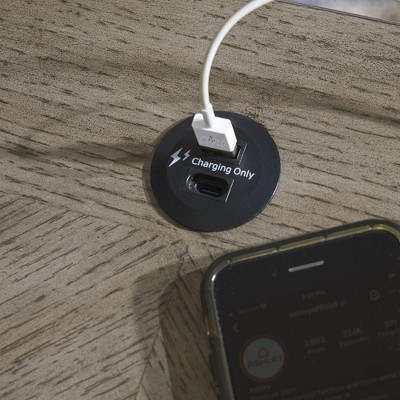 Transitional Brown and White Wood End Table with Storage and USB Charging