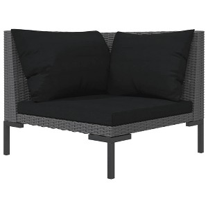 vidaXL Half-Round Poly Rattan Sofa with Cushions - All-Weather Resistant Patio Outdoor Sofa with Powder-Coated Steel Frame - Dark Gray - 1 of 4