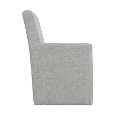 Gray Linen Upholstered Armchair with Casters