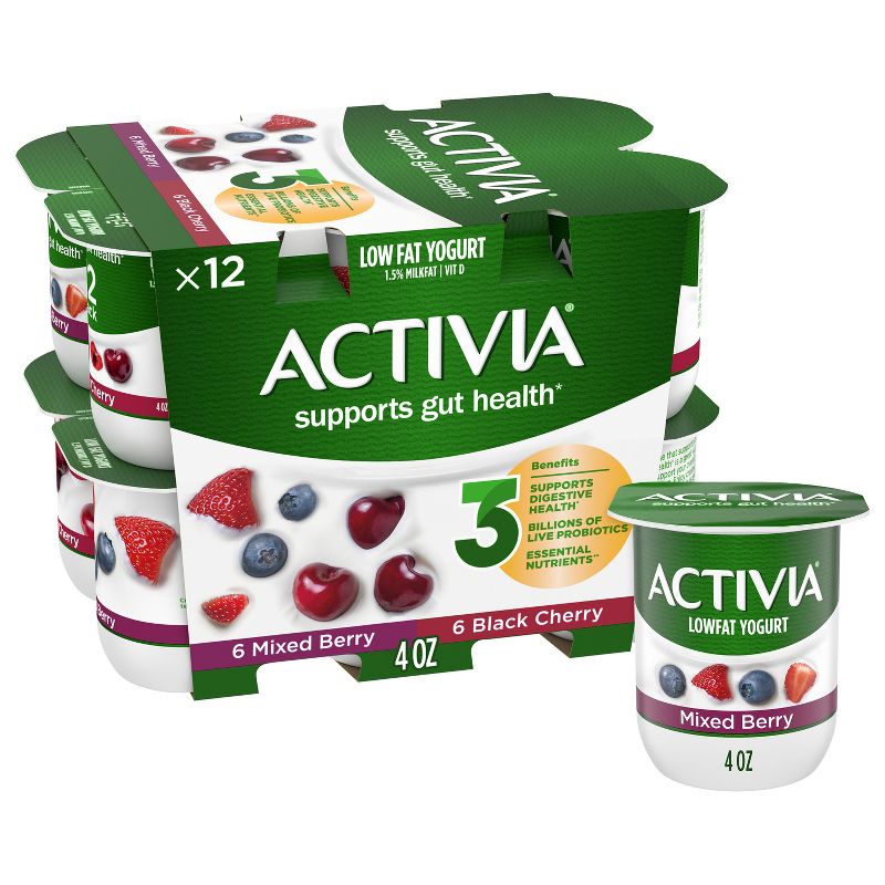 Activia Probiotic Black Cherry &#38; Mixed Berry Yogurt Variety Pack - 12ct/4oz Cups, 1 of 10