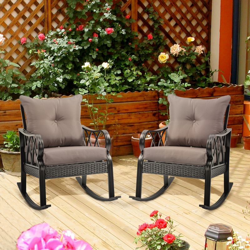 Outsunny Outdoor Wicker Rocking Chair with Padded Cushions, Aluminum Furniture Rattan Porch Rocker Chair w/ Armrest for Garden, Patio, and Backyard, 3 of 7