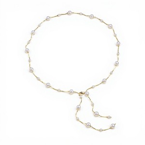 Anna-Kaci Women's Faux Pearl Waist Chain Belt with Layered Drop Strand Detail 43.5 - Gold - 1 of 4