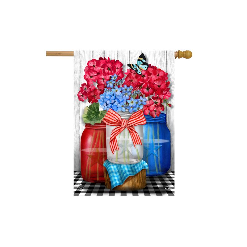 Red White And Blue Jars Floral House Flag Patriotic Checkered 28" x 40" Briarwood Lane, 2 of 4