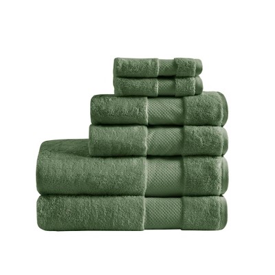 Vynxaria Luxurious Green 6 Piece Turkish Cotton Towel Set