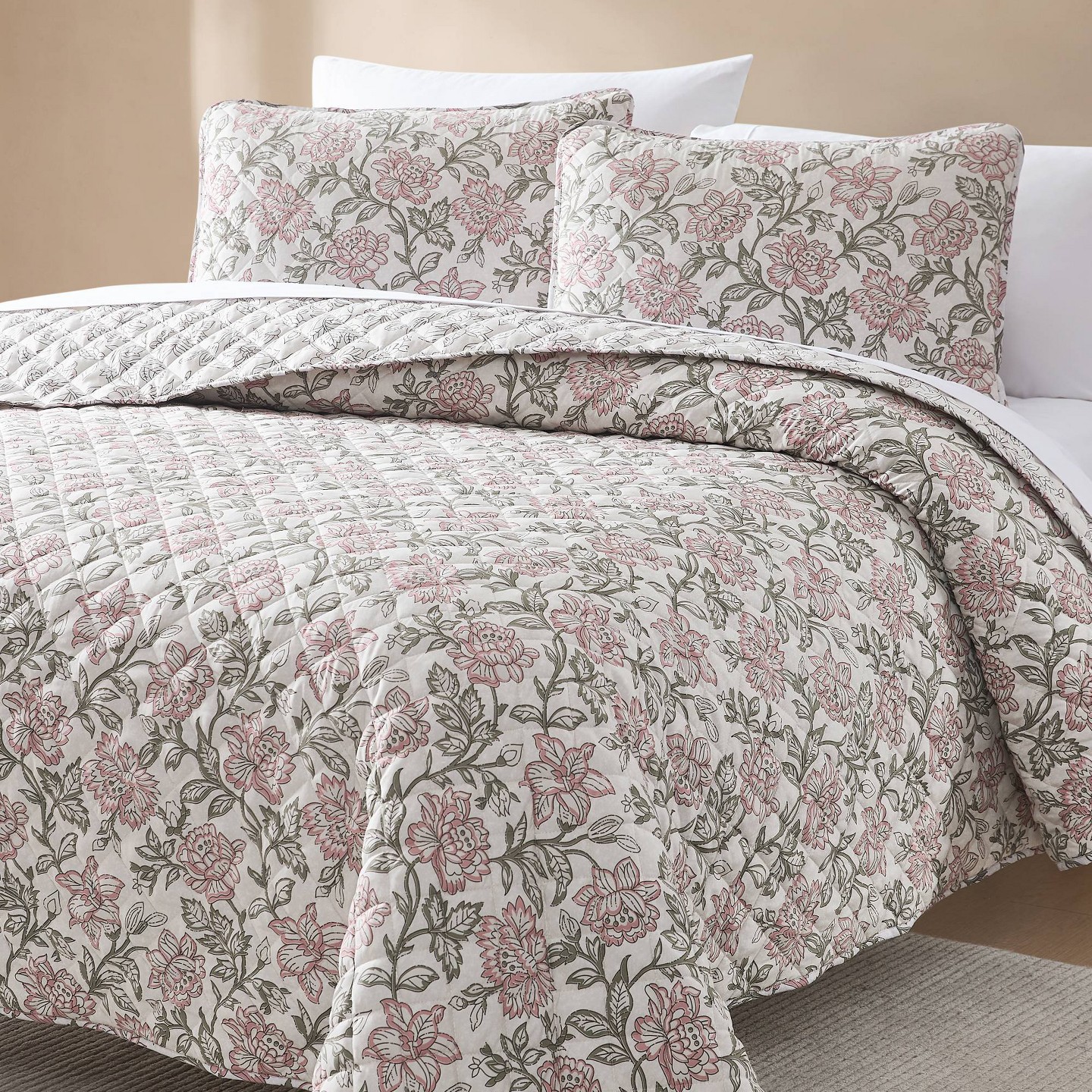 Покрывала Lush Decor Full/Queen Zara Floral Block Reversible Quilts Pink, цвет: С принтом — фото 1