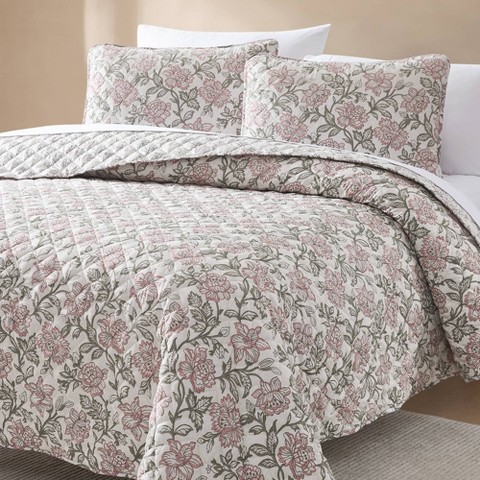 Lush Decor Lush Décor Full/Queen Zara Floral Block Reversible Quilts Pink