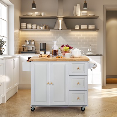 Finnhomy Mobile Kitchen Island with Drop Leaf
