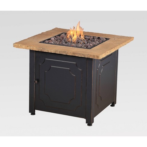 30 Outdoor Patio Gas Fire Pit With Faux Stone Mantel Gray