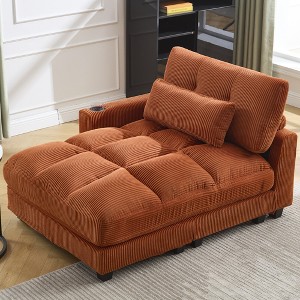 Oversized Corduroy Sleeper Sofa Chaise Lounge with USB Charging, Cup Holder, and Side Pocket - 1 of 4