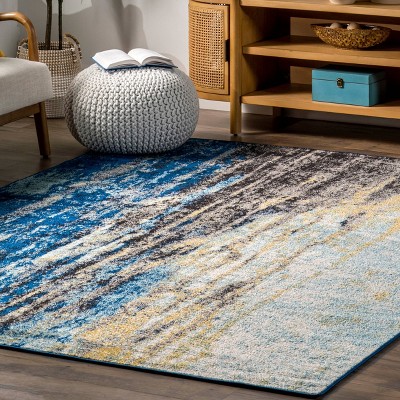 Elysian Blue Abstract Easy-Care Rectangular Rug, 2'x3'