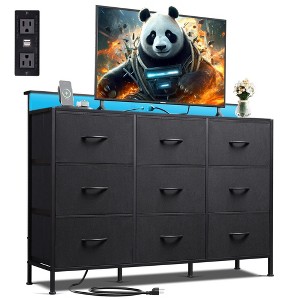 Aoibox Modern Black Dresser TV Stand for 50 55 Inch with LED Lights Charging Station 9 Drawers Wood Top Bedroom Living Room Closet Clothes Storage - 1 of 4