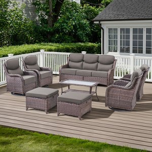 Belord 8 PCS Wicker Patio Set with 6-Inch Extra Thick Cushions, High Back Patio Furniture Set with 4 Swivel Glider Chairs, Outdoor Patio Furniture Set - 1 of 4