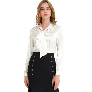INSPIRE CHIC Women's Irregular Dotted Printed Work Long Sleeve Front Tie V Neck Blouse - 1 of 4
