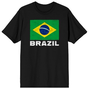 Brazilian flag on Black Ground Adult Crew Neck Short Sleeve T-shirt - 1 of 4