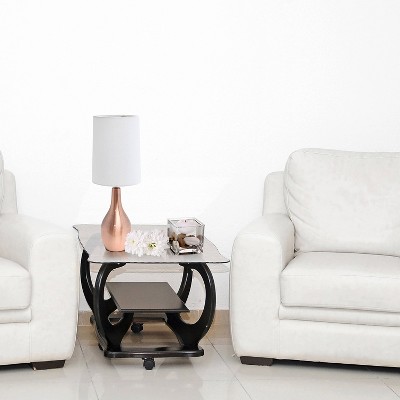 Rose Gold Teardrop Table Lamp with White Fabric Shade
