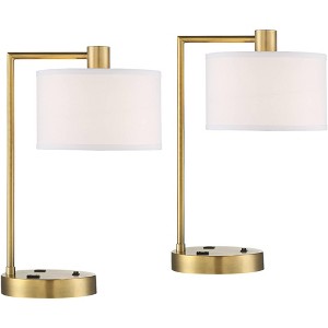 360 Lighting Colby 21" High Small Modern Desk Lamps Set of 2 USB Port AC Power Outlet Smart Socket Gold Metal Home Office Living Room Charging - 1 of 4