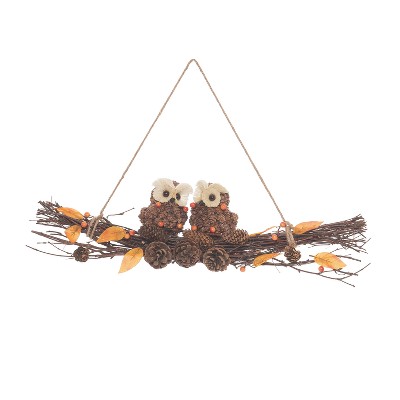 Transpac Natural Fiber 20.08 in. Multicolor Harvest Owl and Twig Door Decor