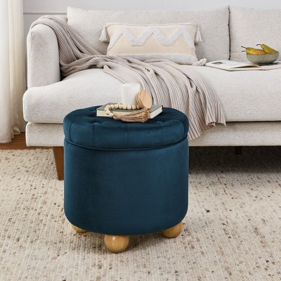 NicBex Round Storage Ottoman, Multi-Functional Linen Button-Tufted Ottoman with Reversible Lid (Table Top) and Storage Compartment