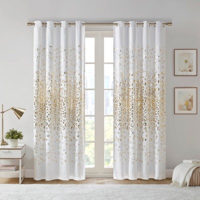 Gold Animal Icon Print Blackout Window Panel, Ultra-soft Microfiber Silver Grommet Top Curtain for Luxurious Decor Style
