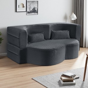 78" Plush Corduroy Floor Sofa Bed with Foam Support, Convertible, No Assembly - 1 of 4