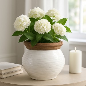 Modern Ceramic Flower Pot and Planter - Indoor and Outdoor Use - Earthy Decorative Accent for Room, Garden, Patio, or Entryway Decor - 7" White & Tan - 1 of 4