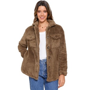 INSPIRE CHIC Women's Faux Fur Lapel Collar Button Down Outerwear Fleece Jacket - 1 of 4