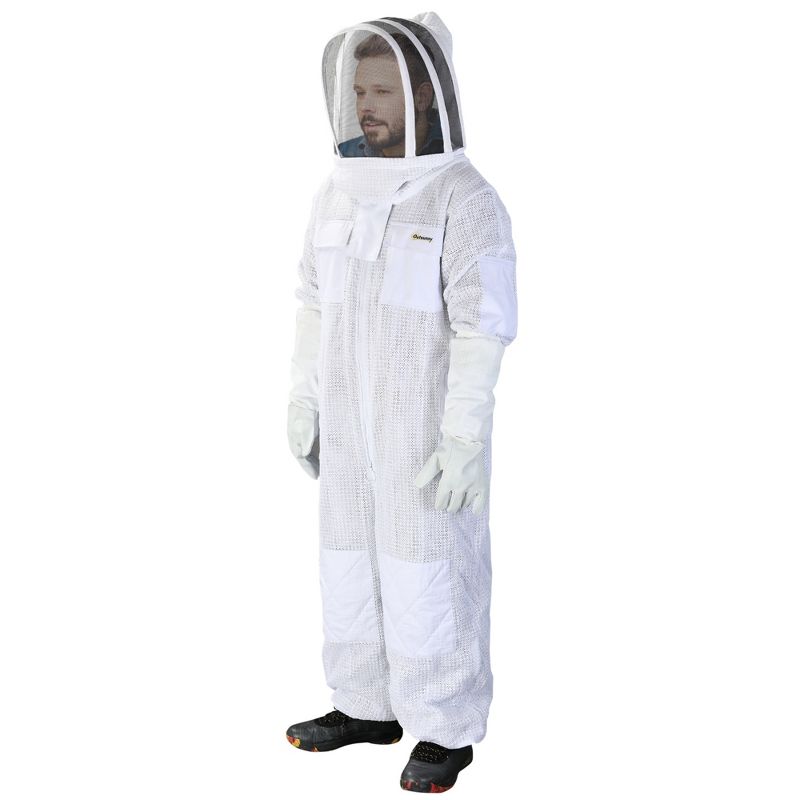 Outsunny Professional Beekeeping Suit for Men & Women, Cotton Beekeeper Outfit with Gloves, Ventilated Veil Hood, Jacket, XXL, Cream White, 4 of 7