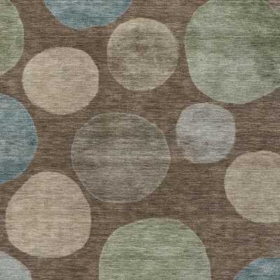 HomeRoots 8' X 10' Chocolate Fern Green And Teal Blue Geometric Washable Indoor Outdoor Area Rug