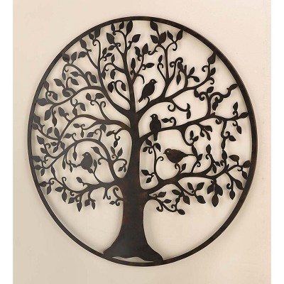 Plow & Hearth - Bird and Trees Black Painted Iron Metal Wall Art