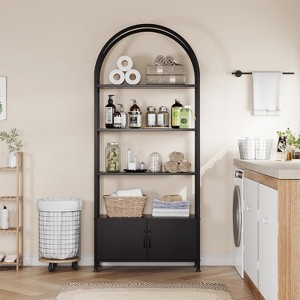 Industrial Arched Bookshelf w/ Storage Cabinet, 71.5" Metal Frame & MDF, Rustic - 1 of 4
