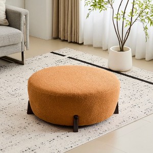 TUYOHW 32'' Round Boucle Ottoman,Modern Footstool Accent Stool with Rubber Wood Legs,Ottoman for Living Room,Bedroom,Entryway - 1 of 4
