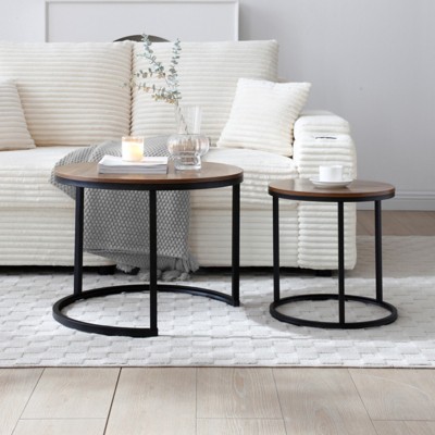 ALEXOUN Nesting Coffee Table Set of 2 - Easy to Use Round End Tables with Sturdy Metal Frame for Living Room, Bedroom & Apartment