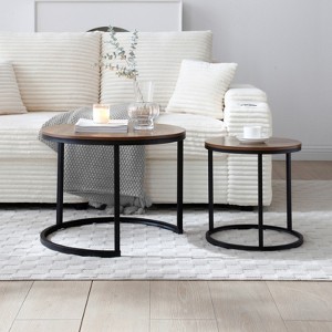 ALEXOUN Nesting Coffee Table Set of 2 - Easy to Use Round End Tables with Sturdy Metal Frame for Living Room, Bedroom & Apartment - 1 of 4