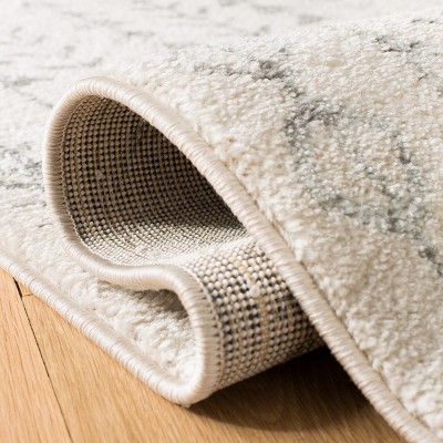 Ivory and Gray 5' Square Synthetic Easy Care Area Rug