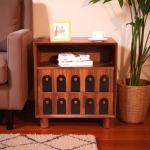 Mshliw 26" Tall Modern Nightstand with 2 Drawers, Wide Wood Bedside Table with Curved Mirror Design, Mid-Century End Table for Bedroom & Living Room - 1 of 4