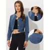 Allegra K Women's Collarless Button Down Crop Jean Denim Jackets - 2 of 4