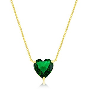 Bella Silver Sterling Silver 11mm Emerald Heart Crystal Necklace - Gold Plated - Green - 16+2 Inch - 1 of 2