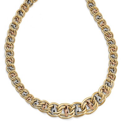 Black Bow Jewelry 14k Tri-Color Gold Polished & Textured Fancy Link Necklace, 18 Inch