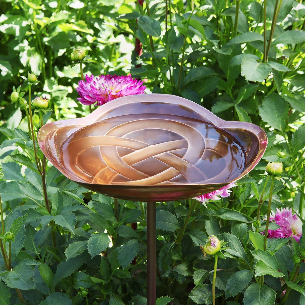39" Celtic Dara Knot Birdbath with Stake Antique Copper Finish - ACHLA Designs: Weather-Resistant, No Assembly Required - thumbnail 2
